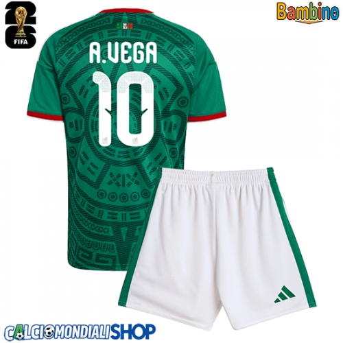 Maglie da calcio Messico Alexis Vega #10 Prima Maglia Bambino Mondiali 2026  Manica Corta + Pantaloni corti)